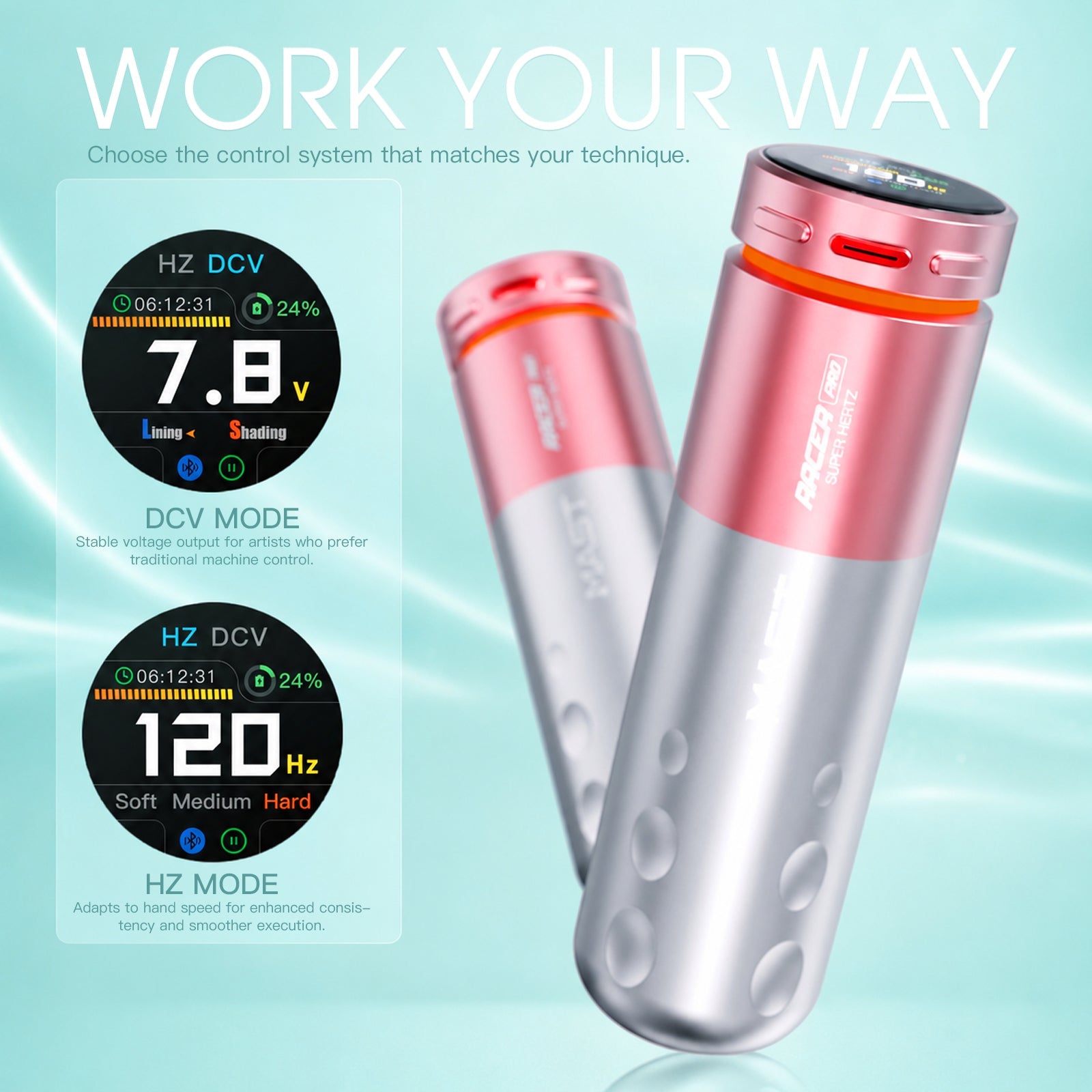 Mast Racer Pro — modalità HZ e DCV sul display