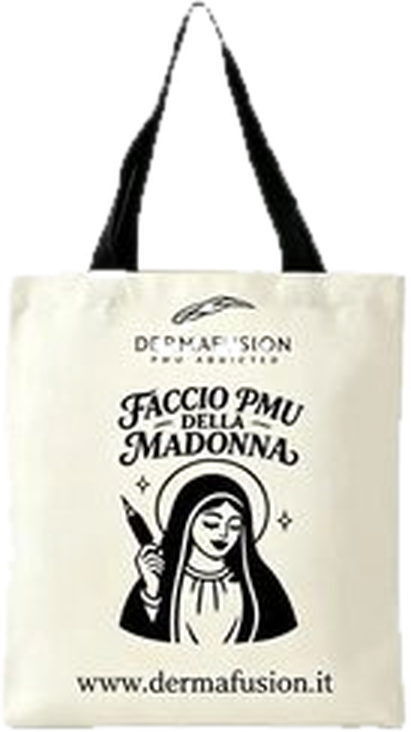 Borsa mare Dermafusion in tela con stampa FACCIO PMU DELLA MADONNA