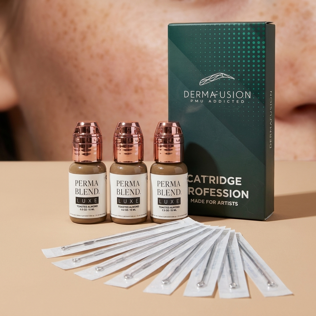 Kit Lentiggini Foxy Freckles — 3 pigmenti Perma Blend Luxe + scatola aghi Dermafusion + aghi poking