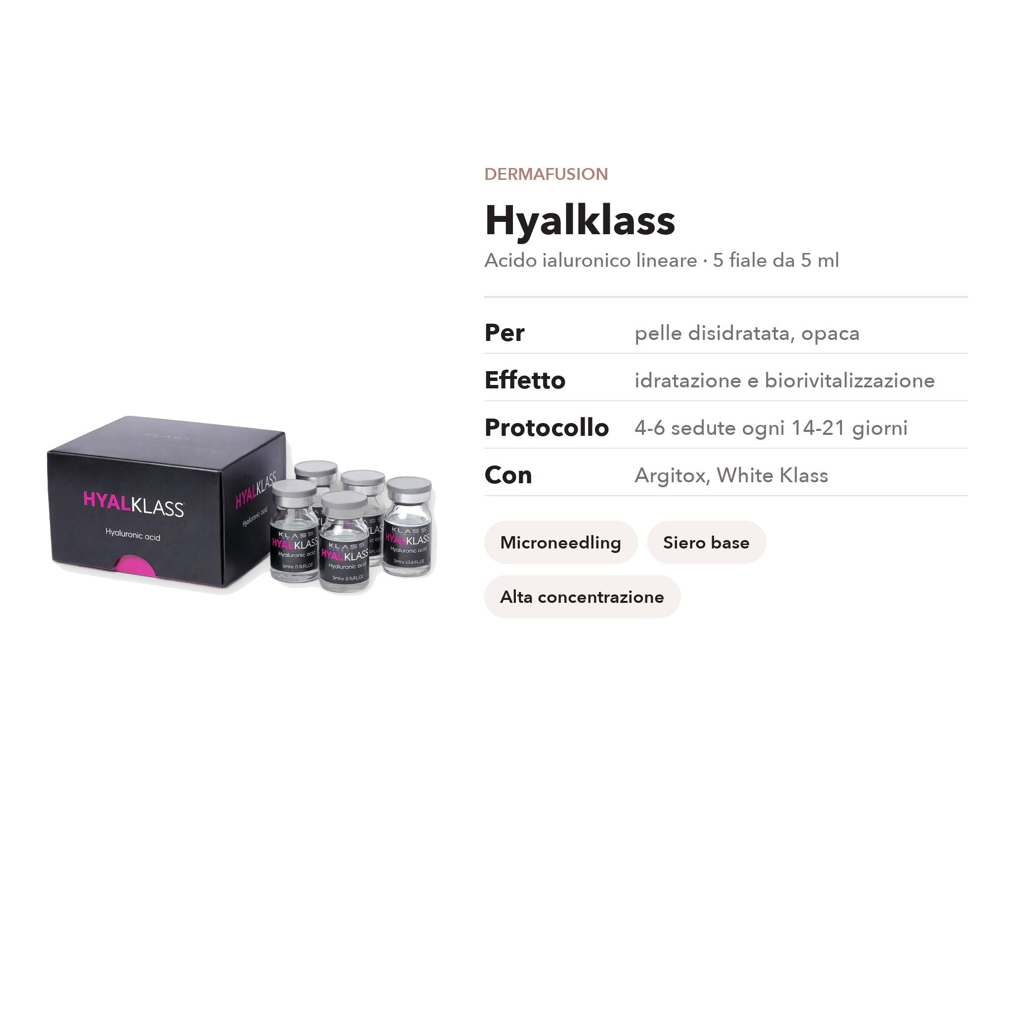 Hyalklass 5x5 ml — Acido ialuronico biorivitalizzante per microneedling - Dermafusion